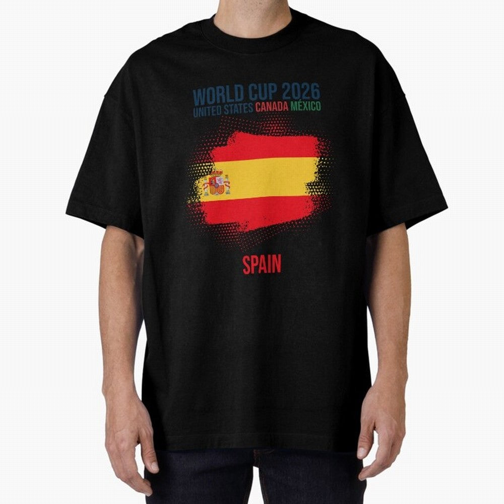 SPAIN WORLD CUP 2026 Oversized T-Shirt Upgrade FIFA World Cup 2026 Spirit, Capturing France and Portugal, Messi, Sports Nostalgia, International Competition, Famous Players and Unforgettable Victories; Perfect for People Who Love Argentina, Brazil,