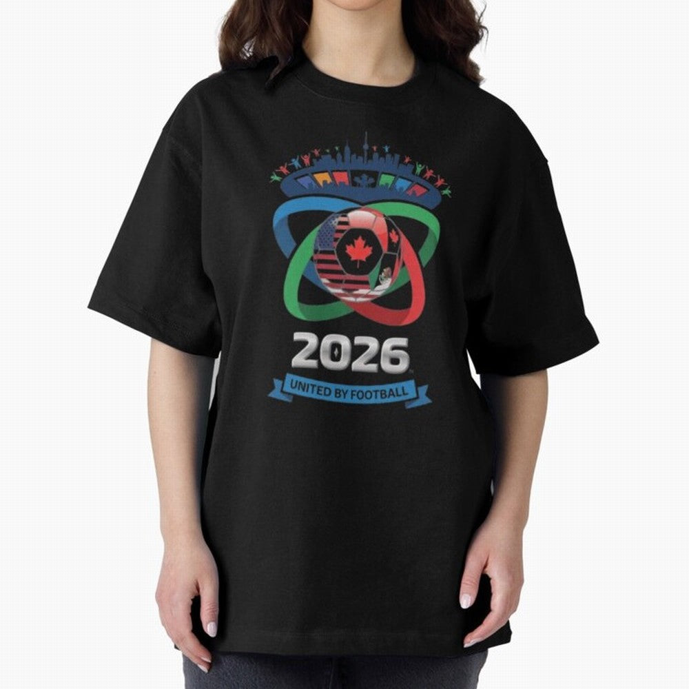 Infinity Loop World Cup 2026 Host Nation Design Oversized T-Shirt Step into Global Football Passion for FIFA World Cup 2026 USA Canada Mexico, Inspired by Messi and Cristiano Ronaldo, Germany, Football Festival Excitement, Trophy Ambitions, Country