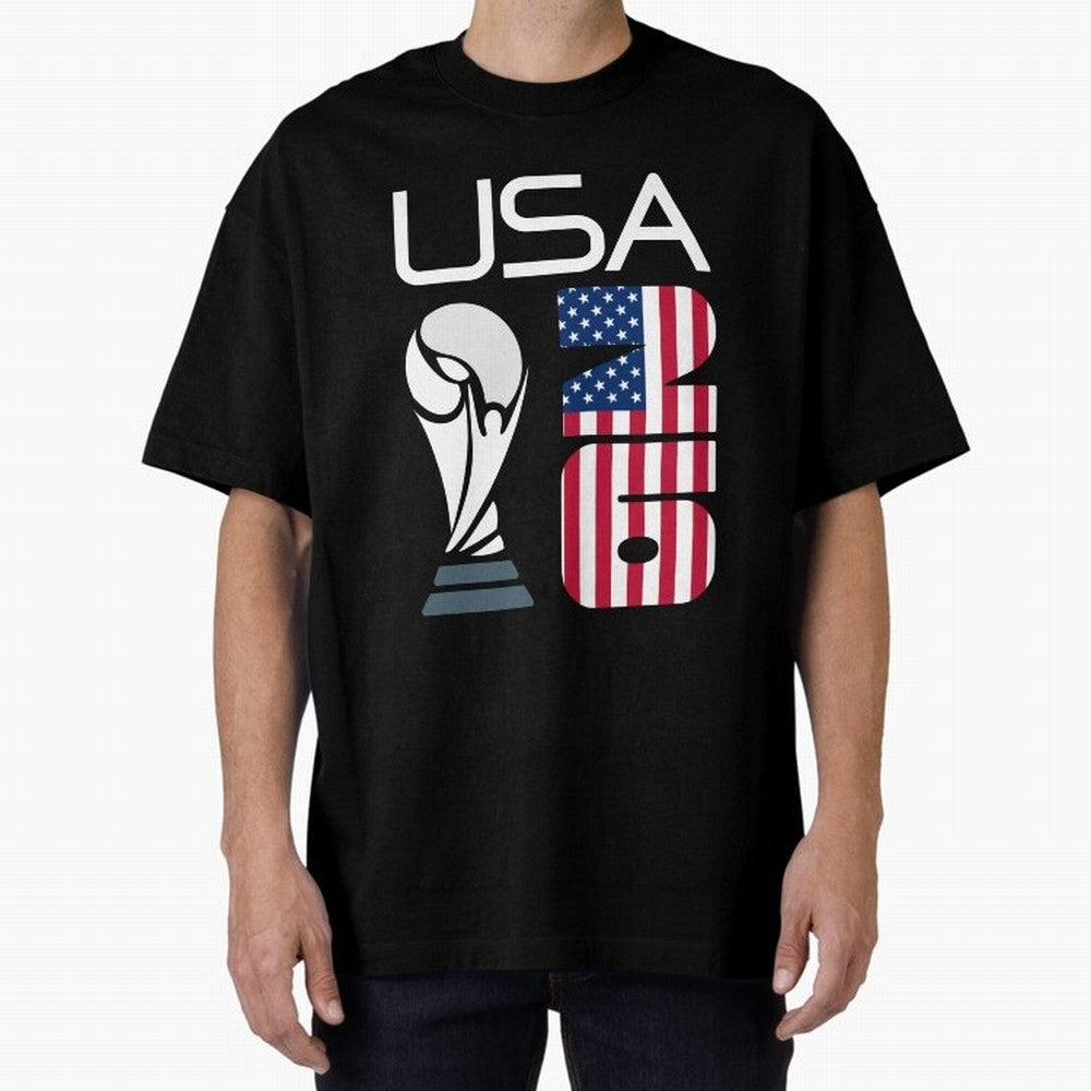 USA 2026 Soccer World Cup Trophy American Flag Design Oversized T-Shirt Join the Global Buzz around the FIFA World Cup 2026 Journey through Cristiano Ronaldo Highlights, Portugal Pride, Retro Football Energy, Iconic Rivalries, Trophy Chase Drama