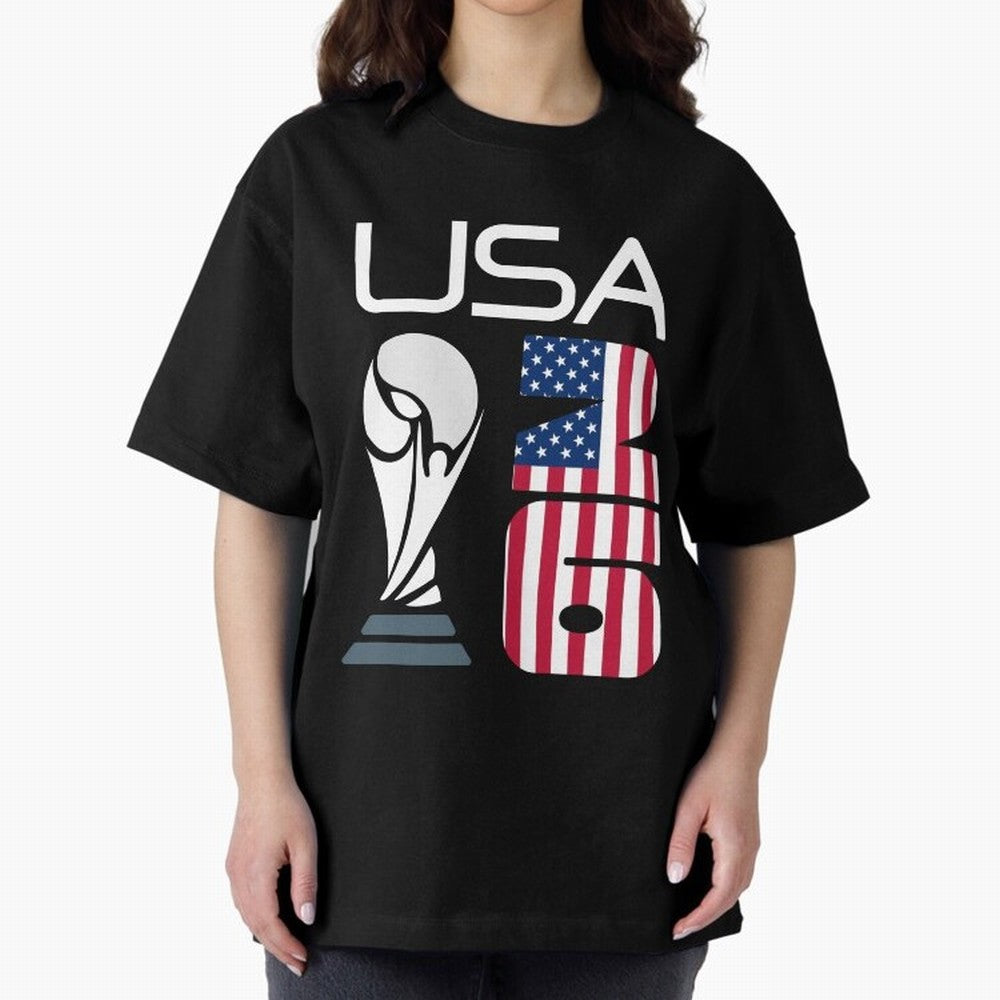 USA 2026 Soccer World Cup Trophy American Flag Design Oversized T-Shirt Join the Global Buzz around the FIFA World Cup 2026 Journey through Cristiano Ronaldo Highlights, Portugal Pride, Retro Football Energy, Iconic Rivalries, Trophy Chase Drama