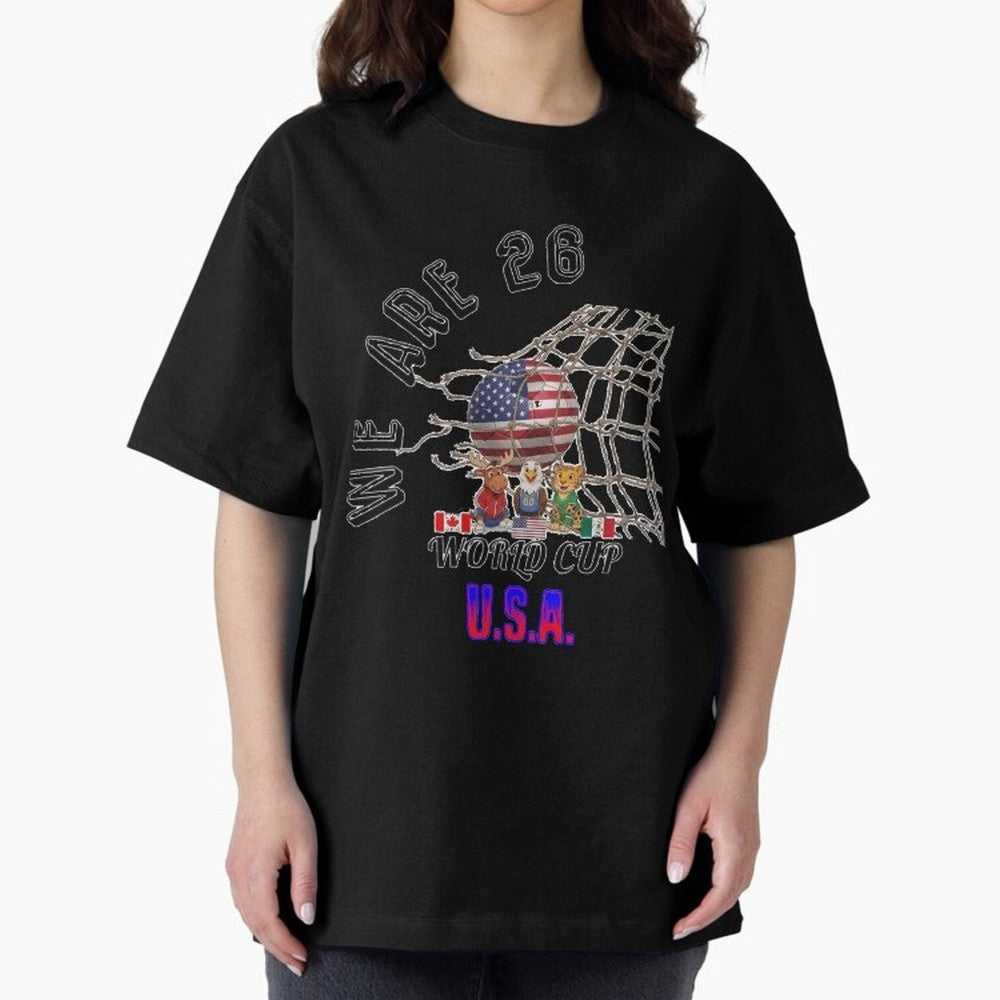 World cup 26 - USA Oversized T-Shirt Build the FIFA World Cup 2026 Group Stage Journey through Cristiano Ronaldo Highlights, France and Portugal Pride, Football Passion, Legendary Performances, Festival Vibes and Supporter Community; Made for Die