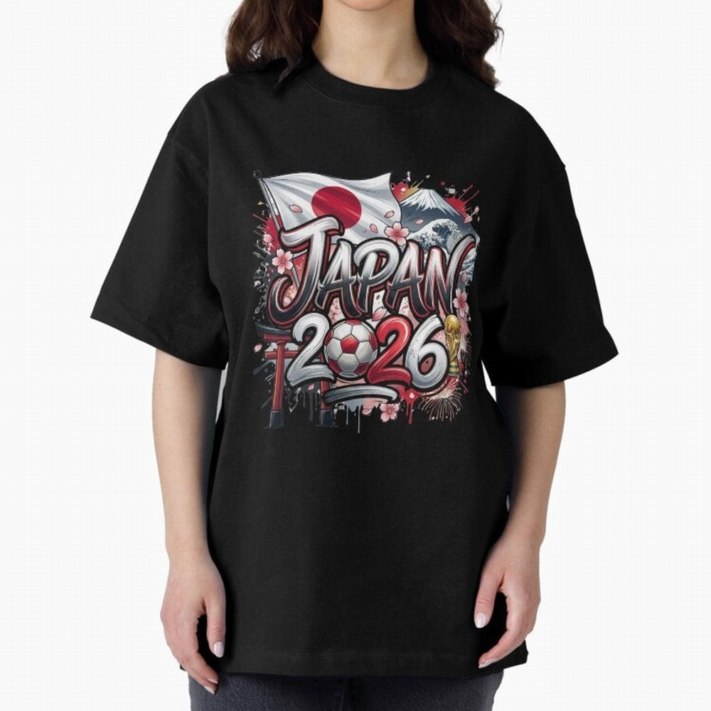 Japan World Cup 2026 Football Legacy Oversized T-Shirt Follow FIFA World Cup 2026 USA Canada Mexico Spirit, Filled with England and Germany, CR7 and Messi, Vintage Soccer Flavor, Modern Football Stars, National Flags and Final Night Emotion; Great