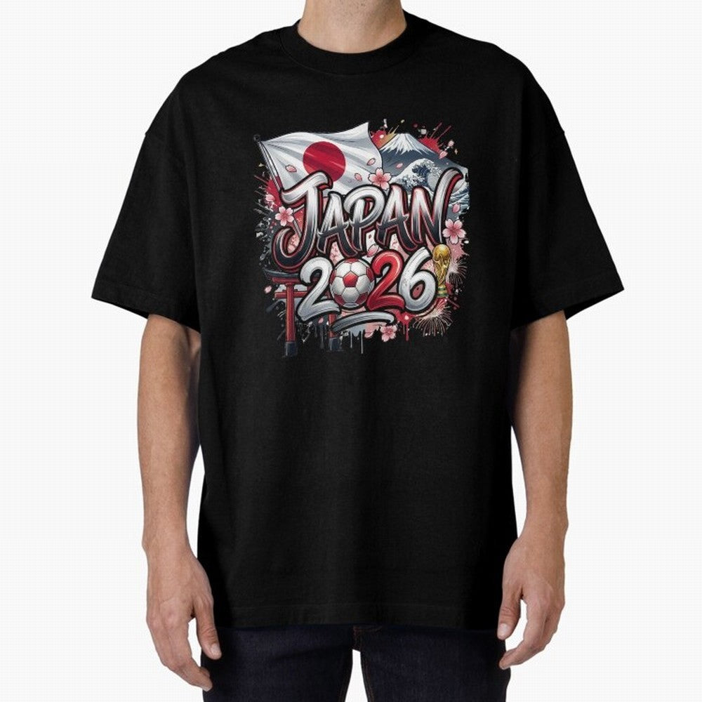 Japan World Cup 2026 Football Legacy Oversized T-Shirt Follow FIFA World Cup 2026 USA Canada Mexico Spirit, Filled with England and Germany, CR7 and Messi, Vintage Soccer Flavor, Modern Football Stars, National Flags and Final Night Emotion; Great