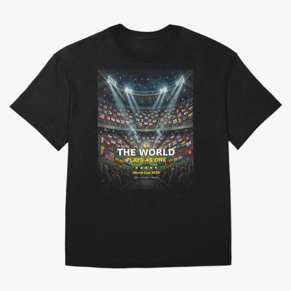 The World Plays As One - World Cup 2026 Soccer Fan Tee Oversized T-Shirt Carry the Colors and Pride of FIFA World Cup 2026 Group Stage for Fans of Mbappe and Neymar and Netherlands, Bringing Soccer Culture, Superstar Moments, National Team Dreams