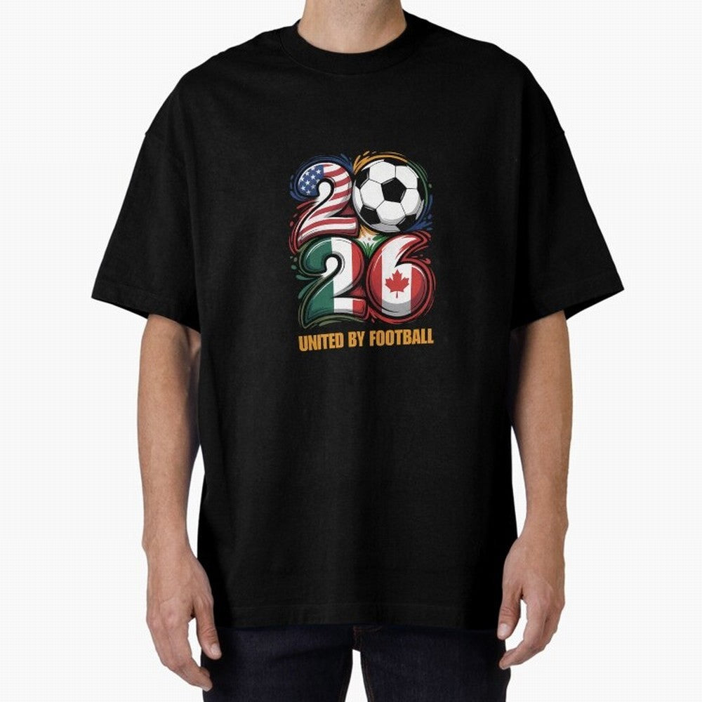 United By Football Soccer Fan Gear 2026 Oversized T-Shirt Spotlight Match Day Hype around FIFA World Cup 2026 Group Stage, Messi, Brazil, Retro Football Energy, Iconic Rivalries, Trophy Chase Drama and Stadium Atmosphere; Built for Supporters
