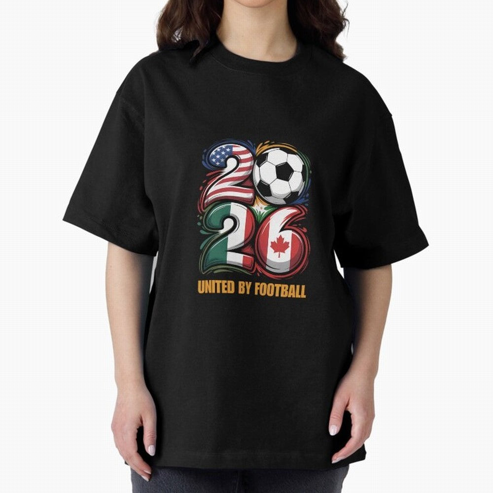 United By Football Soccer Fan Gear 2026 Oversized T-Shirt Spotlight Match Day Hype around FIFA World Cup 2026 Group Stage, Messi, Brazil, Retro Football Energy, Iconic Rivalries, Trophy Chase Drama and Stadium Atmosphere; Built for Supporters