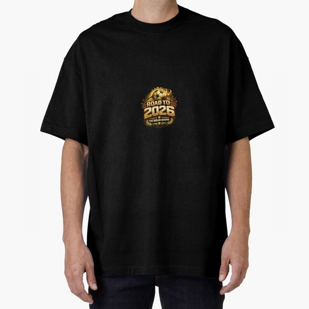 Road To 2026 Football Fan Shirt Oversized T-Shirt Share FIFA World Cup 2026 Group Stage Highlighting Mbappe, Portugal Energy, Sports Nostalgia, International Competition, Famous Players and Unforgettable Victories; Made for Collectors Who Enjoy