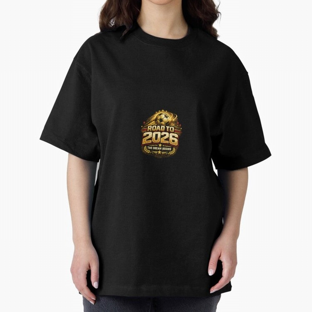 Road To 2026 Football Fan Shirt Oversized T-Shirt Share FIFA World Cup 2026 Group Stage Highlighting Mbappe, Portugal Energy, Sports Nostalgia, International Competition, Famous Players and Unforgettable Victories; Made for Collectors Who Enjoy