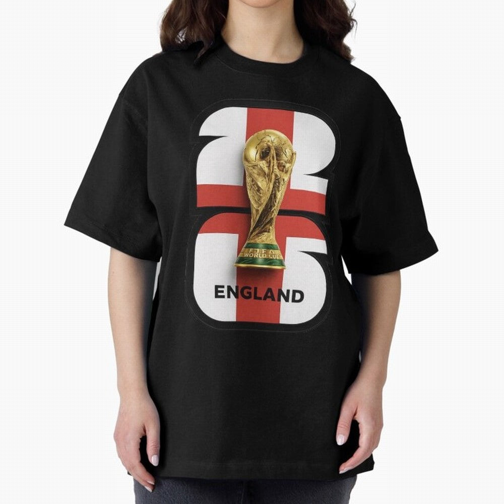 England Football World Cup 2026 - Three Lions Gold Trophy Edition Oversized T-Shirt Support Iconic Players in the FIFA World Cup 2026 Group Stage Journey through Neymar, Haaland and Cristiano Ronaldo Highlights, Netherlands Pride, Global Supporter