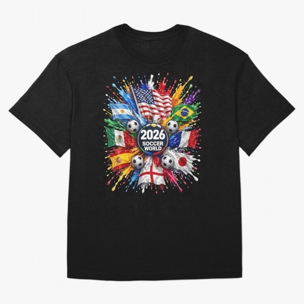 2026 Soccer World Flags USA Mexico Canada Football Paint Splash Graphic Oversized T-Shirt Celebrate the Next Chapter of Match Day Hype around FIFA World Cup 2026, Haaland, England, France and Netherlands, Goal Celebration Energy, Supporter