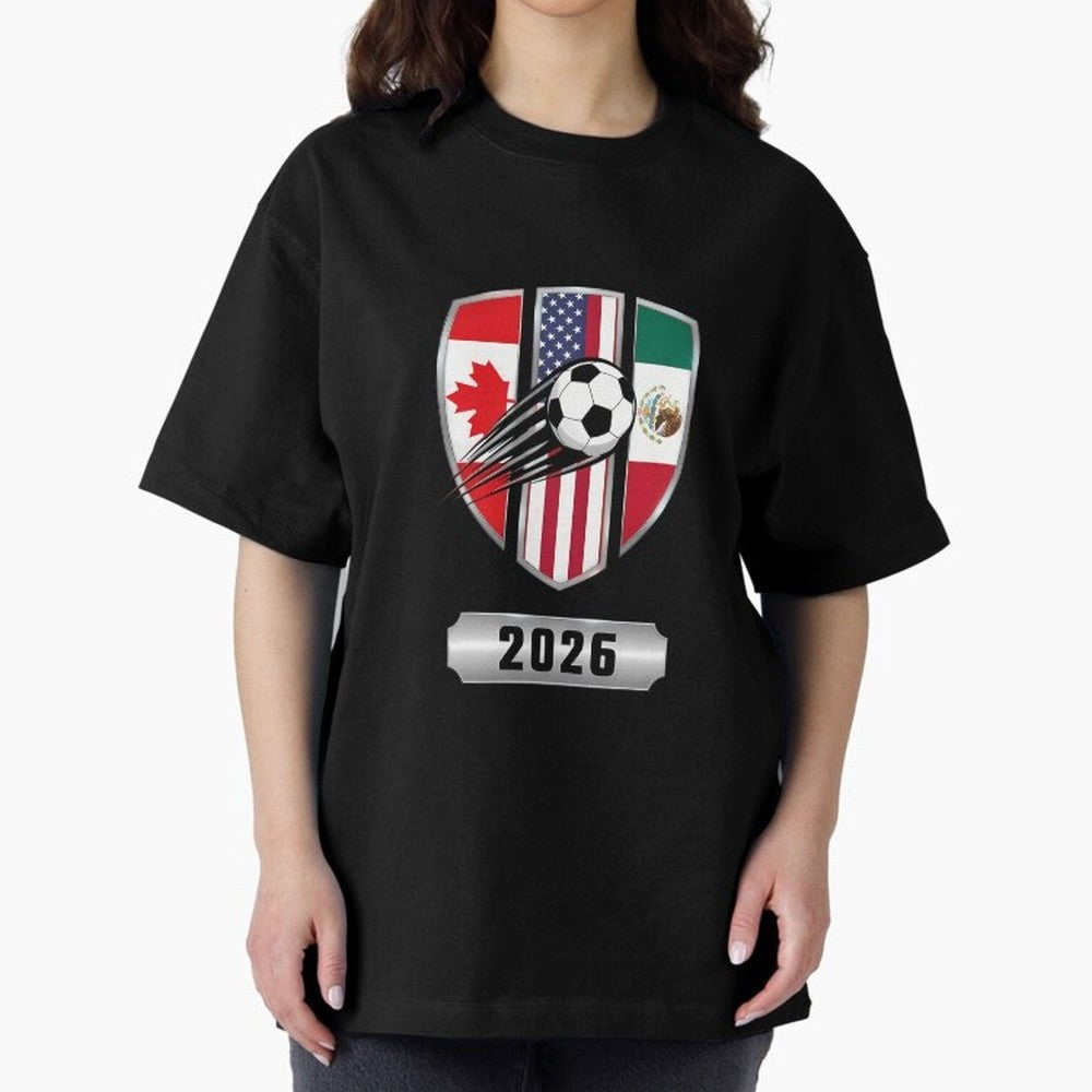 North United America Shield 2026 Cup Oversized T-Shirt Back Your Heroes with Global Football Passion for FIFA World Cup 2026 USA Canada Mexico, Built around Mbappe and Neymar, Argentina, France and Brazil, Classic Soccer Heritage, Championship