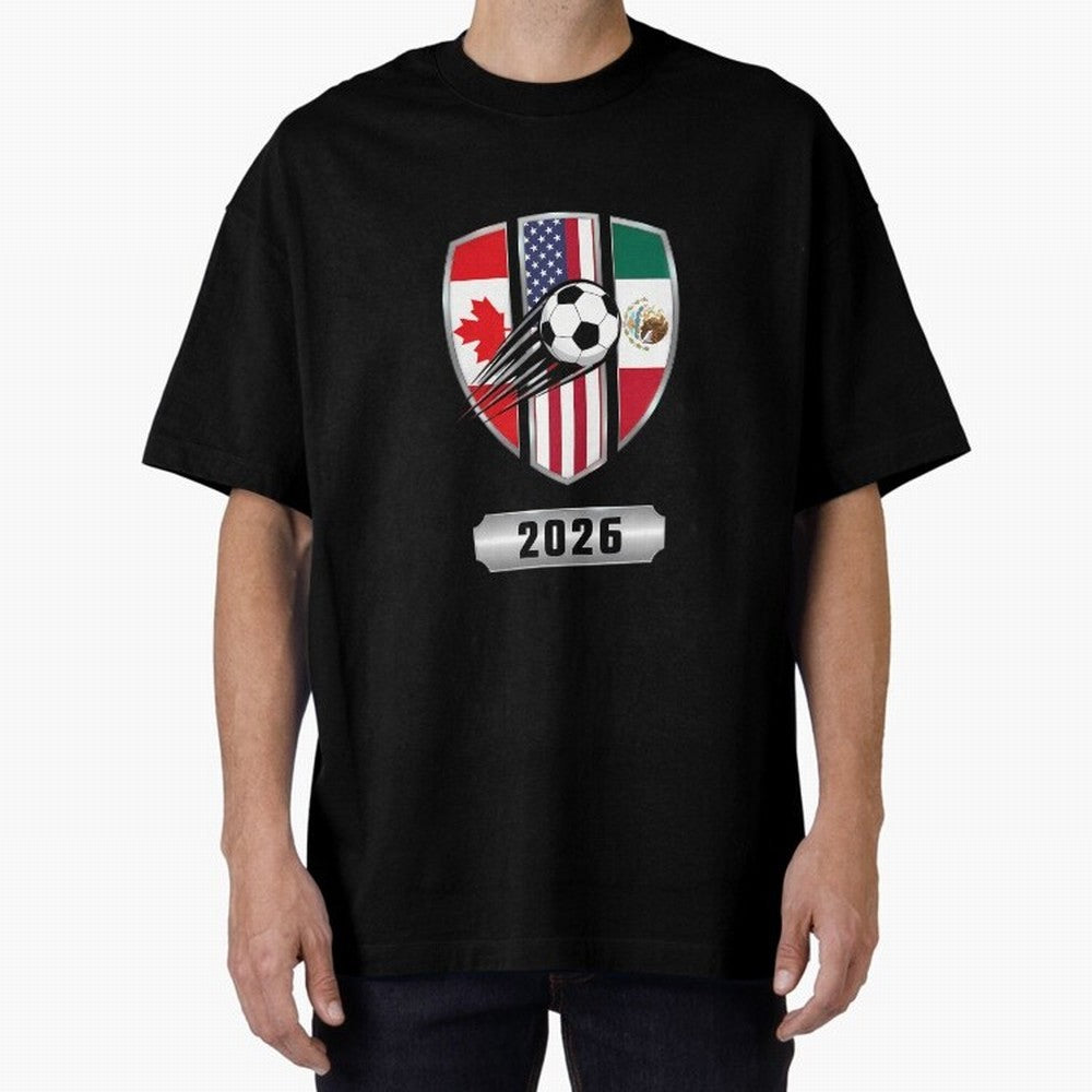North United America Shield 2026 Cup Oversized T-Shirt Back Your Heroes with Global Football Passion for FIFA World Cup 2026 USA Canada Mexico, Built around Mbappe and Neymar, Argentina, France and Brazil, Classic Soccer Heritage, Championship