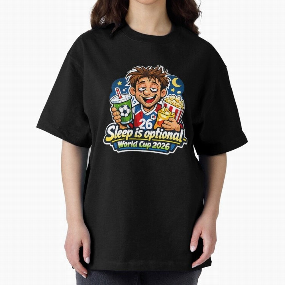 Sleep Is Optional World Cup 2026 Soccer Fan Night Oversized T-Shirt Show Your Tournament Heart for FIFA World Cup 2026 USA Canada Mexico for Fans of Neymar, Haaland and Cristiano Ronaldo and England and Germany, Bringing Stadium Memories, Football