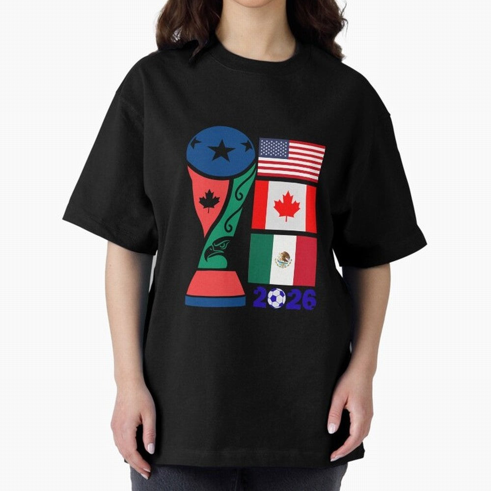 North America Football Unity 2026 Oversized T-Shirt Carry the Dream of FIFA World Cup 2026 Spirit, Capturing Spain, Messi, Sports Nostalgia, International Competition, Famous Players and Unforgettable Victories; Created for Match Day Parties,