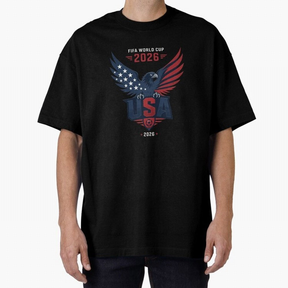 FIFA World Cup 2026 USA Eagle Soccer Logo Oversized T-Shirt Represent Football Lovers during Global Football Passion for FIFA World Cup 2026, Highlighting Neymar, Haaland and Cristiano Ronaldo, Spain and Netherlands, Vintage Soccer Flavor, Modern