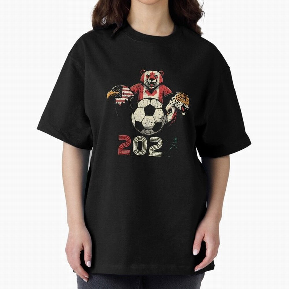 United 2026 Soccer Mascots North America Tournament T-Shirt_83157189 Oversized T-Shirt Turn Every Weekend Toward Match Day Hype around FIFA World Cup 2026 USA Canada Mexico, CR7 and Messi, England, France and Netherlands, Match Day Excitement,
