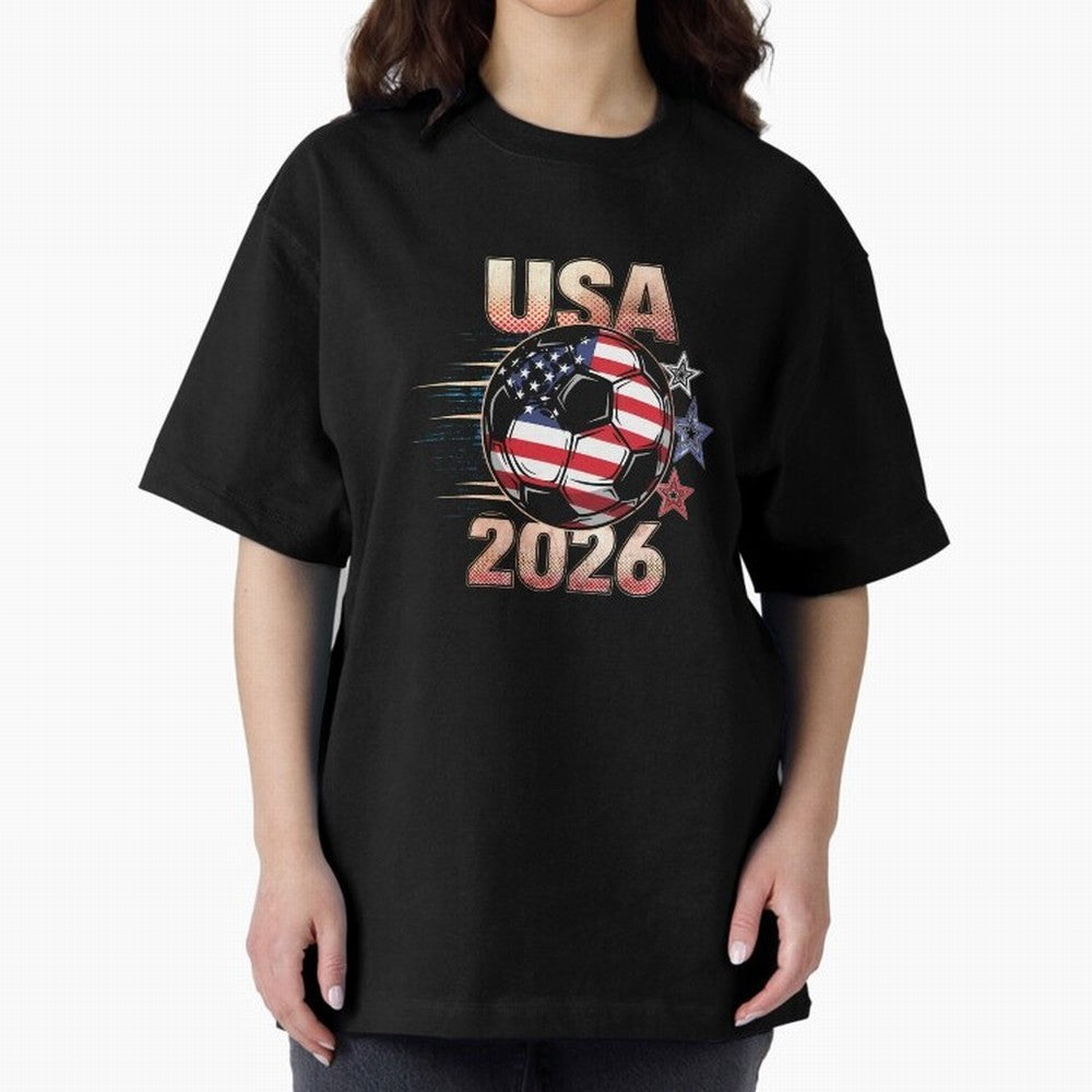 USA Soccer with Red White Blue Stars 2026 Cup T-Shirt_83834283 Oversized T-Shirt Make Memories around the FIFA World Cup 2026 USA Canada Mexico Journey through Neymar, Haaland and Cristiano Ronaldo Highlights, England, France and Netherlands Pride,