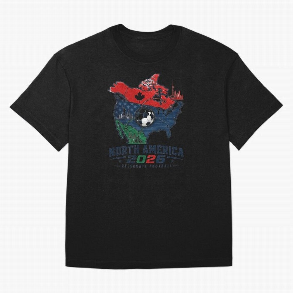 United by Football 2026 North America Soccer Design Oversized T-Shirt Show Match Day Excitement for Global Football Passion for FIFA World Cup 2026, Connected to Messi and Cristiano Ronaldo, Spain and Netherlands, Worldwide Fan Energy, Dramatic