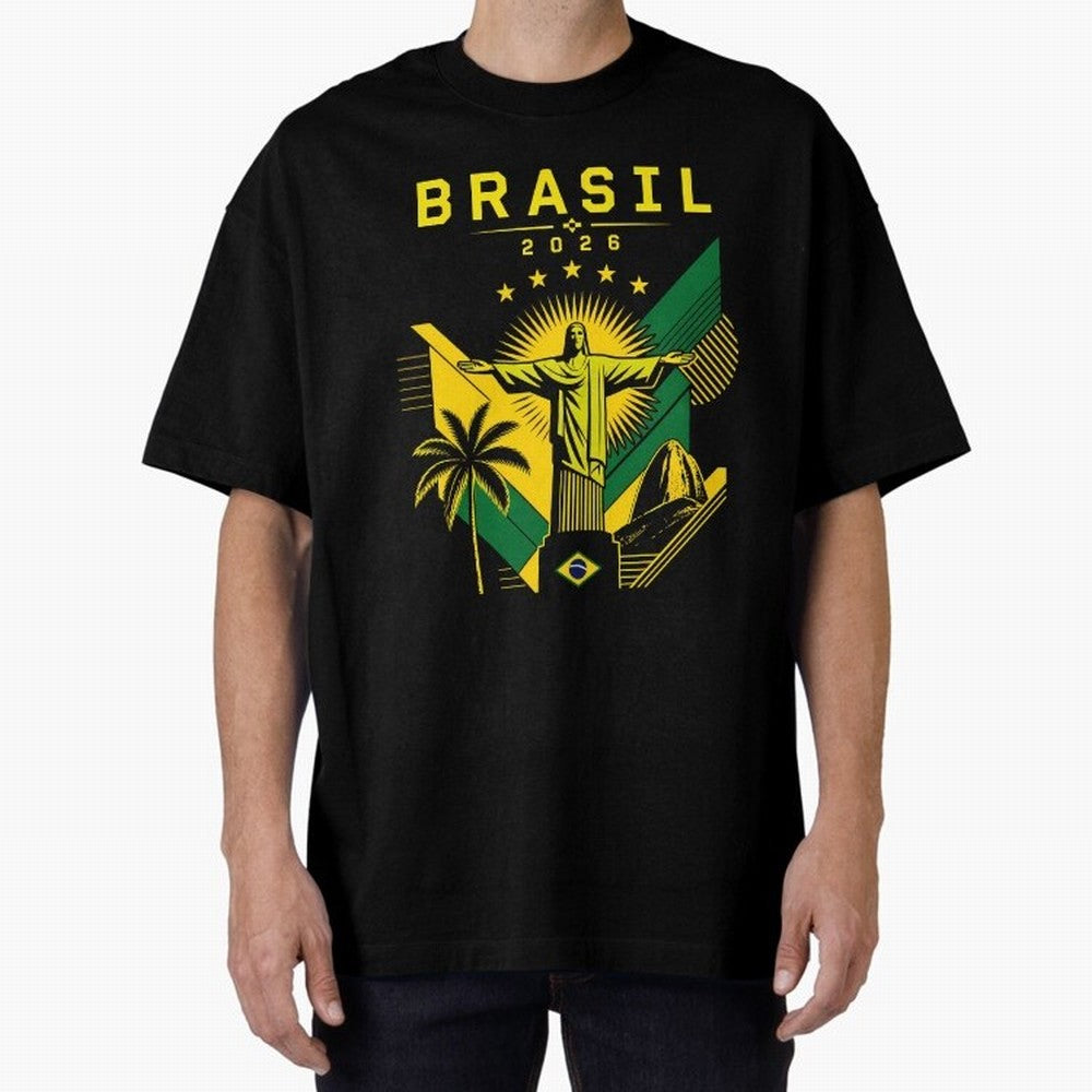 Brasil 2026 Christ the Redeemer Rio Oversized T-Shirt Join Supporters Worldwide for FIFA World Cup 2026 Spirit, Capturing Netherlands, CR7, Tournament Hype, Historic Matchups, Family Viewing Parties and Global Sports Pride; Built for Supporters