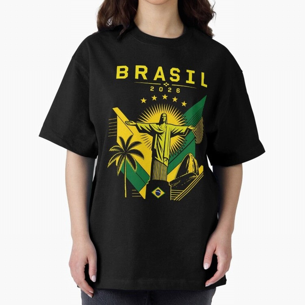 Brasil 2026 Christ the Redeemer Rio Oversized T-Shirt Join Supporters Worldwide for FIFA World Cup 2026 Spirit, Capturing Netherlands, CR7, Tournament Hype, Historic Matchups, Family Viewing Parties and Global Sports Pride; Built for Supporters