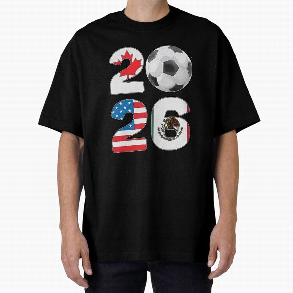 2026 North America Football Massive Event Soccer Ball Oversized T-Shirt Get Ready for the FIFA World Cup 2026 Journey through Messi and Cristiano Ronaldo Highlights, Portugal, Spain and Germany Pride, Global Supporter Spirit, Legendary Goals,
