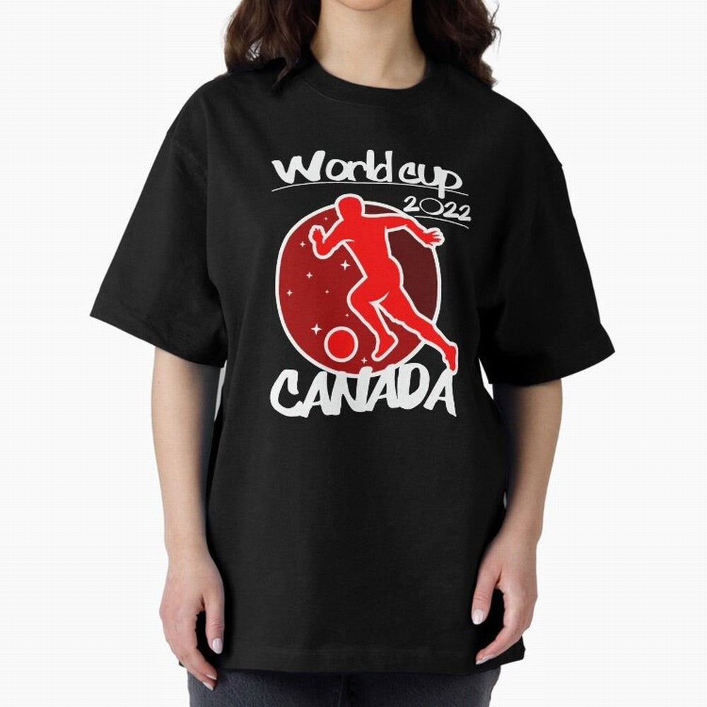 Canada World Cup 2022 Oversized T-Shirt Represent Football Lovers during Global Football Passion for FIFA World Cup 2026, Featuring Neymar, Haaland and Cristiano Ronaldo, England and Germany, Championship Spirit, Famous Goals, Roaring Crowds and