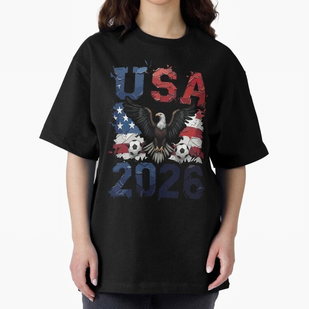 USA 2026 Soccer Eagle - World Cup Football Oversized T-Shirt Bring Stadium Energy to Global Football Passion for FIFA World Cup 2026 USA Canada Mexico, Connected to Messi, CR7 and Mbappe, Spain, Football Festival Excitement, Trophy Ambitions,