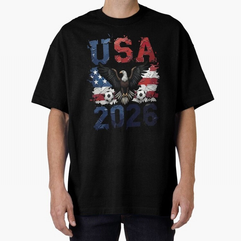 USA 2026 Soccer Eagle - World Cup Football Oversized T-Shirt Bring Stadium Energy to Global Football Passion for FIFA World Cup 2026 USA Canada Mexico, Connected to Messi, CR7 and Mbappe, Spain, Football Festival Excitement, Trophy Ambitions,