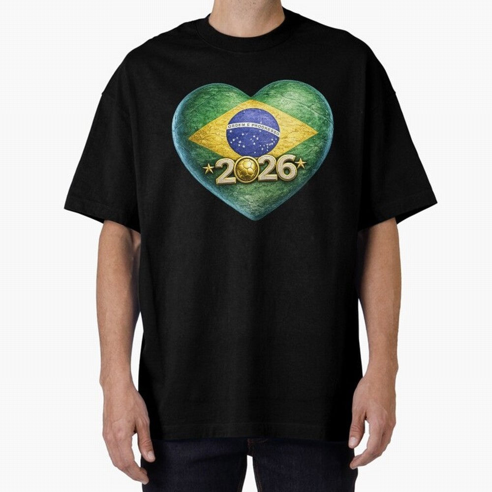 Brazil 2026 World Football Heart Flag Designs Oversized T-Shirt Make the Season About FIFA World Cup 2026 Group Stage Spirit, Driven by England, France and Netherlands, Neymar, Haaland and Cristiano Ronaldo, Classic Soccer Heritage, Championship