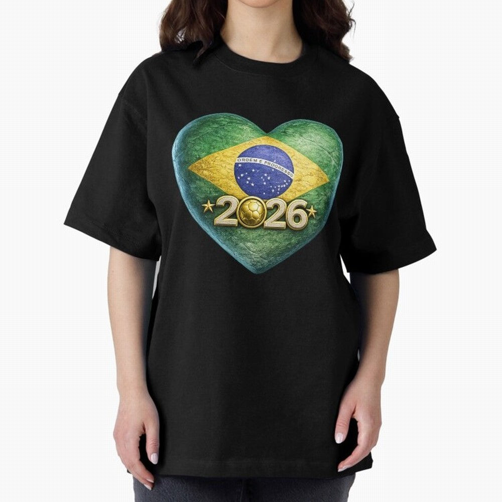 Brazil 2026 World Football Heart Flag Designs Oversized T-Shirt Make the Season About FIFA World Cup 2026 Group Stage Spirit, Driven by England, France and Netherlands, Neymar, Haaland and Cristiano Ronaldo, Classic Soccer Heritage, Championship