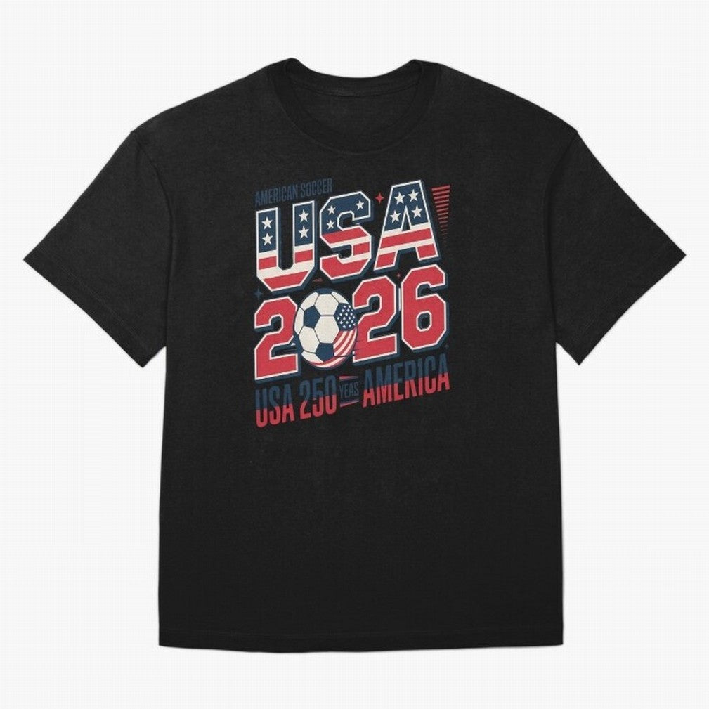 USA Soccer 250 Years 1776 -2026 Oversized T-Shirt Capture FIFA World Cup 2026 Group Stage Highlighting Cristiano Ronaldo, Portugal, Spain and Germany Energy, Championship Spirit, Famous Goals, Roaring Crowds and International Football Unity; Great