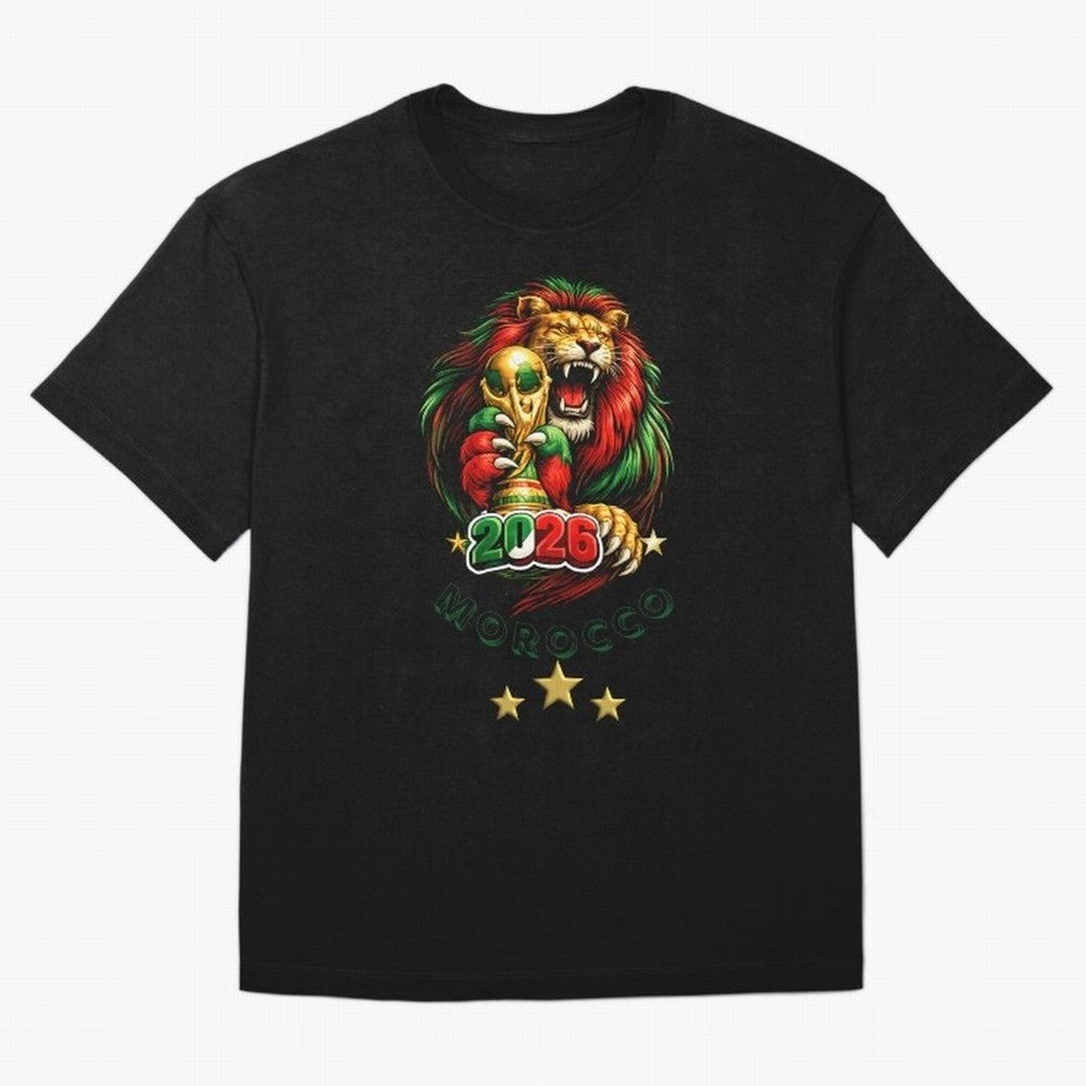 Moroccan Lion World Cup 2026 Design Oversized T-Shirt Honor the Football Icons of FIFA World Cup 2026 Group Stage Centered on Neymar, Haaland and Cristiano Ronaldo, Portugal Energy, Champion Mindset, Group Stage Buzz, Knockout Tension and