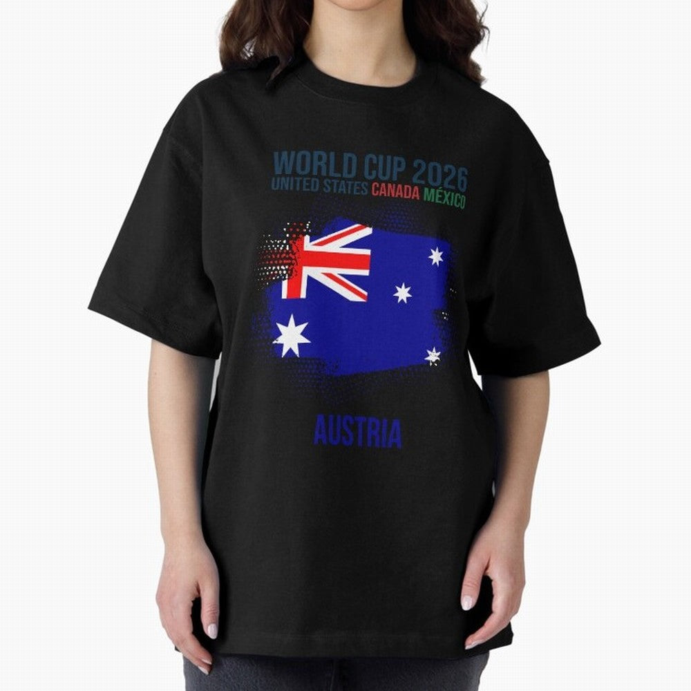 AUSTRIA WORLD CUP 2026 Oversized T-Shirt Relive the Noise and Pride of Global Football Passion for FIFA World Cup 2026 Group Stage, Driven by Haaland and Mbappe, Argentina and Brazil, Match Day Excitement, Supporter Culture, Golden Goals and Global