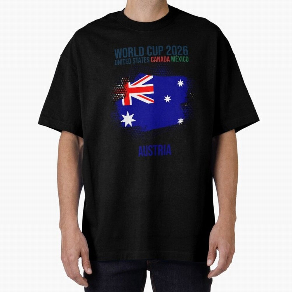 AUSTRIA WORLD CUP 2026 Oversized T-Shirt Relive the Noise and Pride of Global Football Passion for FIFA World Cup 2026 Group Stage, Driven by Haaland and Mbappe, Argentina and Brazil, Match Day Excitement, Supporter Culture, Golden Goals and Global