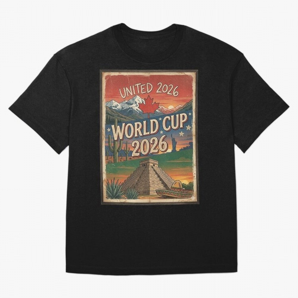 United 2026 World Cup ¨C Vintage North America Soccer Poster Oversized T-Shirt Bring Global Tournament Vibes to the FIFA World Cup 2026 Group Stage Journey through Messi Highlights, England Pride, Soccer Culture, Superstar Moments, National Team