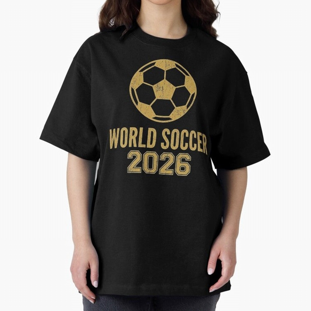 Retro World Soccer 2026 Design Oversized T-Shirt Capture FIFA World Cup 2026 Group Stage for Fans of Haaland and England and Germany, Bringing Football Passion, Legendary Performances, Festival Vibes and Supporter Community; Made for Die Hard