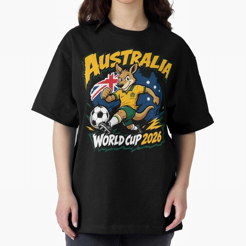 Australia World Cup 2026 Kangaroo Soccer Fan Art Oversized T-Shirt Celebrate the Next Chapter of FIFA World Cup 2026 Group Stage Celebrating Neymar, Portugal Energy, Supporter Pride, Iconic Celebrations, Legendary Names and Global Match Day Energy;