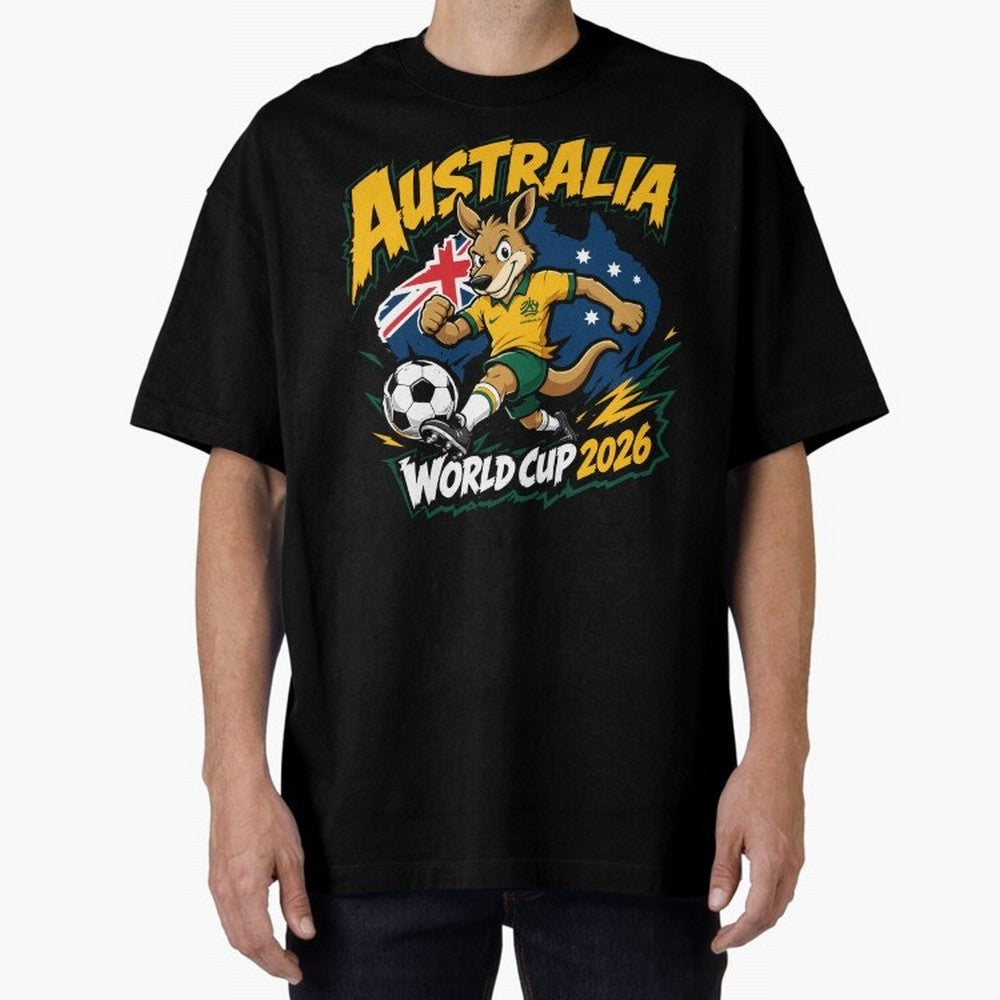 Australia World Cup 2026 Kangaroo Soccer Fan Art Oversized T-Shirt Celebrate the Next Chapter of FIFA World Cup 2026 Group Stage Celebrating Neymar, Portugal Energy, Supporter Pride, Iconic Celebrations, Legendary Names and Global Match Day Energy;