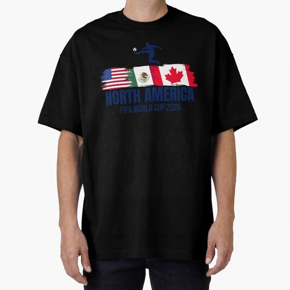 2026 North America Soccer World Tour - USA Mexico Canada Oversized T-Shirt Join Supporters Worldwide for Match Day Hype around FIFA World Cup 2026, Haaland and Mbappe, Portugal, Spain and Germany, Football Festival Excitement, Trophy Ambitions,