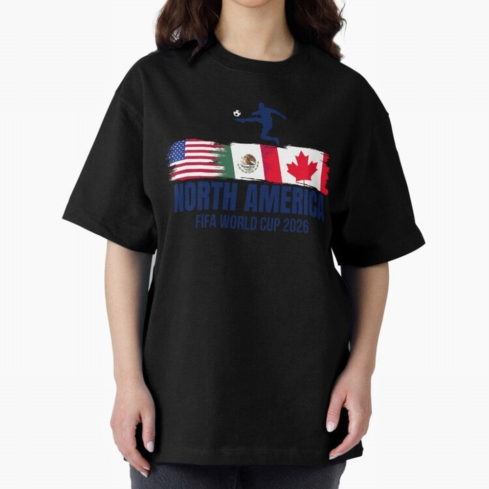 2026 North America Soccer World Tour - USA Mexico Canada Oversized T-Shirt Join Supporters Worldwide for Match Day Hype around FIFA World Cup 2026, Haaland and Mbappe, Portugal, Spain and Germany, Football Festival Excitement, Trophy Ambitions,