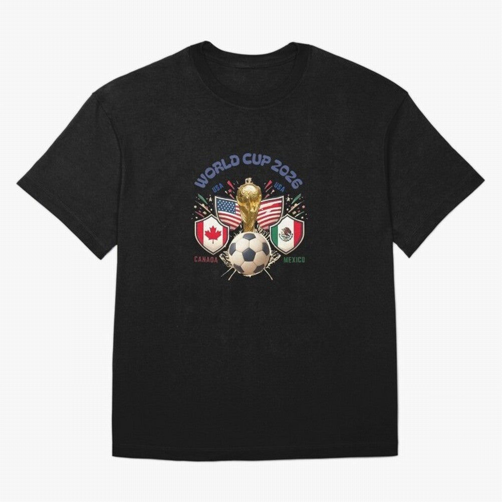 World Cup 2026 Host Nations Crest Oversized T-Shirt Honor Football Greatness during FIFA World Cup 2026 Spirit, Driven by Spain, Mbappe and Neymar, Sports Nostalgia, International Competition, Famous Players and Unforgettable Victories; Great for