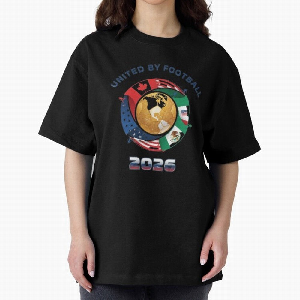 United By Football 2026 Logo Oversized T-Shirt Stand with the FIFA World Cup 2026 Journey through Messi and Cristiano Ronaldo Highlights, Germany Pride, Championship Spirit, Famous Goals, Roaring Crowds and International Football Unity; Built for