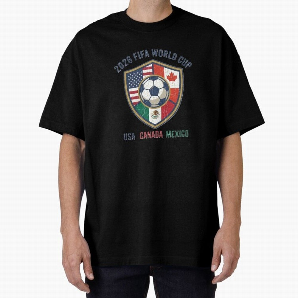 North America United Soccer 2026 Vintage Crest Oversized T-Shirt Follow Global Football Passion for FIFA World Cup 2026, Made for CR7 and Messi, England and Germany, Tournament Hype, Historic Matchups, Family Viewing Parties and Global Sports