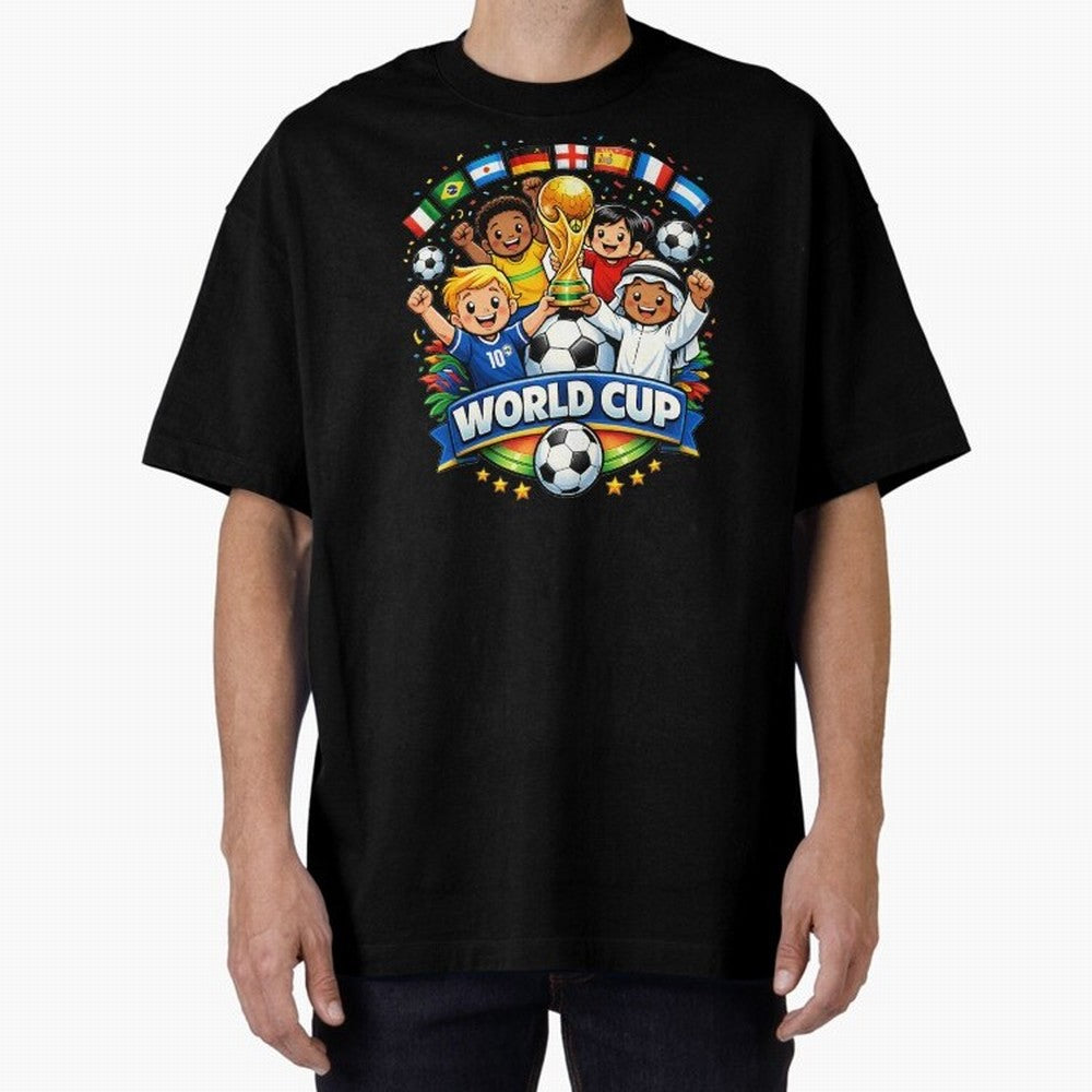 World Cup Football Oversized T-Shirt Cheer for the FIFA World Cup 2026 Journey through CR7 and Messi Highlights, Argentina Pride, Sports Nostalgia, International Competition, Famous Players and Unforgettable Victories; Perfect for People Who Love
