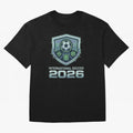 International Soccer 2026 Retro Pixel Glitch Crest Oversized T-Shirt Support Iconic Players in FIFA World Cup 2026 Group Stage Driven by Cristiano Ronaldo, Portugal Energy, Sports Nostalgia, International Competition, Famous Players and