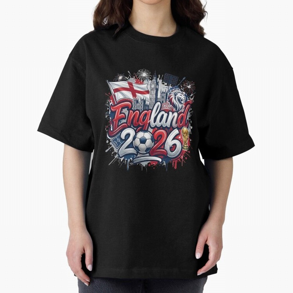England World Cup 2026 Football Legacy Oversized T-Shirt Keep the Match Day Mood of FIFA World Cup 2026 USA Canada Mexico Spirit, Built around Argentina, Messi, CR7 and Mbappe, Goal Celebration Energy, Supporter Heritage, Football Icons and