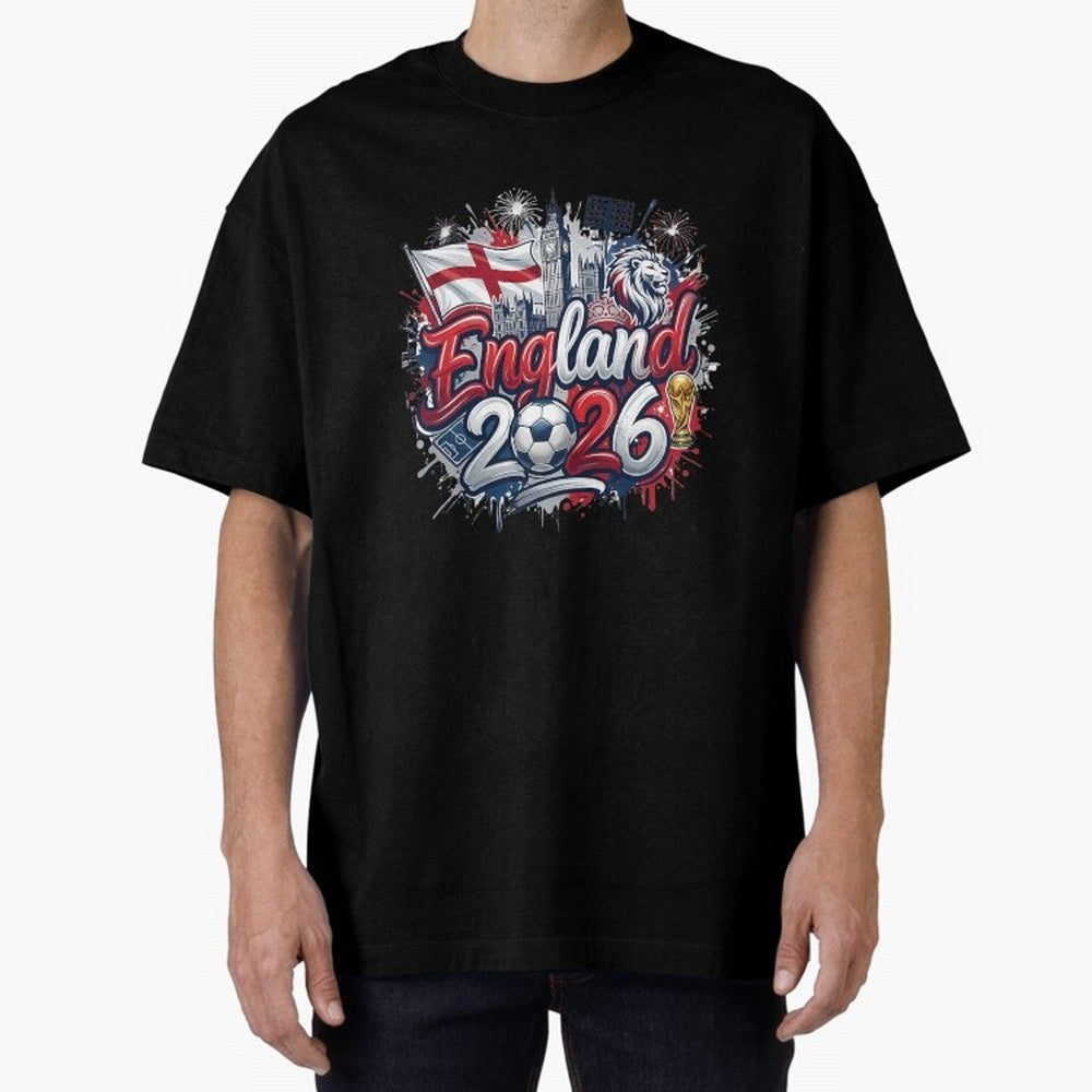 England World Cup 2026 Football Legacy Oversized T-Shirt Keep the Match Day Mood of FIFA World Cup 2026 USA Canada Mexico Spirit, Built around Argentina, Messi, CR7 and Mbappe, Goal Celebration Energy, Supporter Heritage, Football Icons and