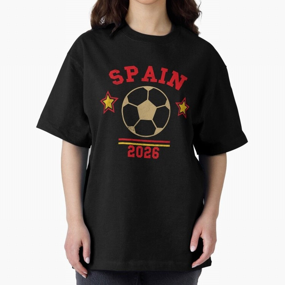 Spain 2026 ¡ª Vintage Soccer Tee Oversized T-Shirt Celebrate Golden Goal Energy in Global Football Passion for FIFA World Cup 2026, Highlighting Mbappe, Spain and Netherlands, Retro Football Energy, Iconic Rivalries, Trophy Chase Drama and Stadium