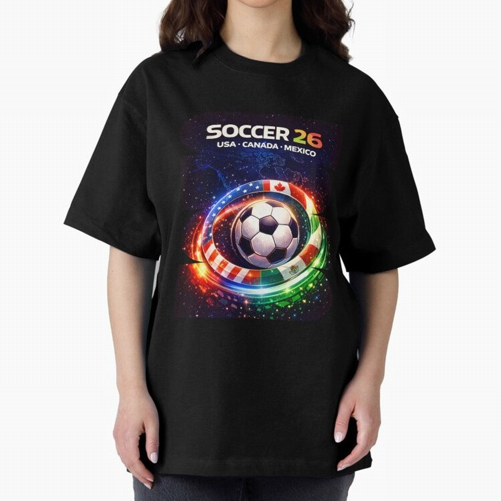North America Soccer 2026 Shirt, Soccer 26 USA Canada Mexico Fan Tee, United 2026 Soccer Graphic Oversized T-Shirt Celebrate the Road through Match Day Hype around FIFA World Cup 2026, Haaland and Mbappe, Brazil, Vintage Soccer Flavor, Modern