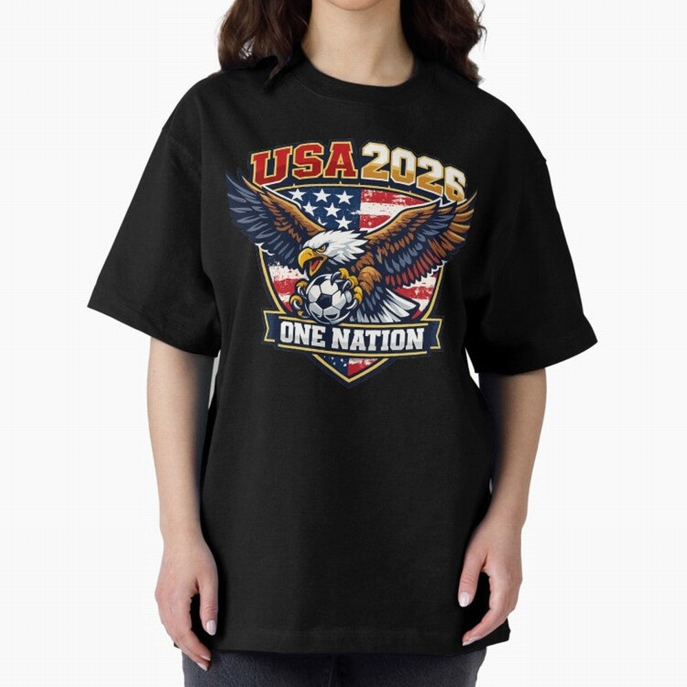 USA Canada Mexico Soccer Cup Oversized T-Shirt Show Your Love for Global Football Passion for FIFA World Cup 2026 Group Stage, Driven by Messi, France, Football Festival Excitement, Trophy Ambitions, Country Rivalries and Star Player Buzz; Ideal